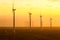 Windmills at wind farm in Coquimbo in Chile at sunset