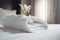 window bed welcome flower bedchamber comfortable towel bath spa modern. Generative AI.