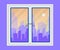 Window and city view. Evening city skyline silhouette . Modern urban landscape. Cityscape backgrounds. Flat style vector