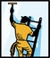 Window Cleaner Worker Cleaning Ladder Retro