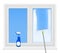 Window cleaning blue detergent spraying squeegee realistic vector illustration. Household laundered