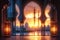 Window concept for Eid ul Fitr Islamic lantern, mosque background