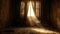 The window is covered with heavy dark curtains blocking out the harsh desert sun and adding to the mysterious aura of