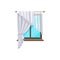 Window curtain blinds on flat glass frame, drapes