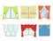 Window curtains and room blinds jalousie for house or creative home interior vector illustration.