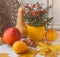 Window Decor for Thanksgiving with pumpkins and nightshade