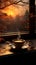 Window framed sunrise, coffee\\\'s steam swirls, long table shadow Morning\\\'s essence captured