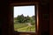 Window-framed view of Lavaux vineyards on Lake Geneva, Switzerland