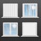 Window frames with white blinds realistic vector mockup illustration isolated.