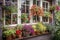 window garden overflowing with colorful blooms and herbs