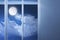 Window glass in the empty room with moonlight