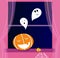 Window Halloween scene with Ghosts.