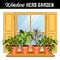 Window Herb Garden, gold shutters