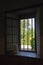 Window in historic watermill with enamel boiler