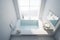 window house design white home interior marble apartment room indoor tub. Generative AI.