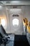 Window inside airplane, emergency exit window