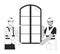 Window installers holding frame black and white 2D line cartoon characters