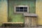 The window in the old house. Large booth and bench near the house in the village.