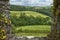 Window at Restormel Castle overlooking the fields