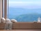 Window seats with blurry natural views 3D render