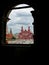 Window of St. Basil`s Cathedral overlooking Red Square in Moscow