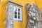 Window into the stone mountain. The castle Pena Sintra Portugal.