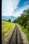 Window View: railway track down Rigi Kulm Station, Lucerne, Switzerland