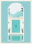 Window view with resort landscape, luxury villa minimalist architecture poster.