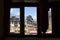 Window view Tengboche village monastery. Nepal.