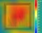 Window on the wall from the front. house facade for a thermal imager. Colored thermographic image of the scan camera.