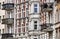 Windows and balconies building in downtown city of Poznan