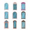Windows frames flat. Colorful various wooden and plastic window frame with window sills, exterior architectural house