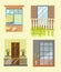 Windows and house balcony different stlyes exterior decor vector flat icons