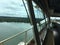 Windows on the navigational bridge of the container vessel