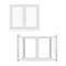 Windows plastic double-leaf open and closed models for glazing ads realistic set. Pvc constructions.