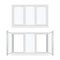 Windows plastic three sash or leaf with fixed center frame, sill realistic templates set.