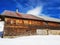 Windows of a wooden alpine cabin backround