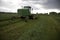 Windrower cutting alfalfa