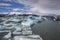 Winds push ice burgs at Jokulsarlon Glacier Lagoon in Iceland
