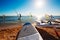 Windsurf boards on the sand at the beach. Windsurfing and active lifestyle