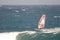 Windsurfer sailing in the sea.