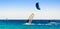 Windsurfers and kitesurfers ride in the Red Sea in Egypt Dahab South Sinai