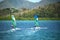 Windsurfers in the tropical bay waters at Point du Bout Fort-de-France, Martinique