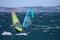 Windsurfing in Almanarre with small sails at strong winds, France