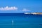 Windsurfing in a bay off the coast of Crete island