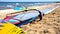 Windsurfing board waits to start surfing