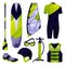 Windsurfing equipment, sport tool set, vector icon