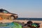 Windsurfing kitesurfing concept background with car, tent, sea, freedom