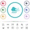 Windy and downpour weather flat color icons in circle shape outlines