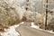 Windy snowy foggy slippery muddy flat step himalayan mountain road in winter. Leh Manali Highway, Jammu and Kashmir, India, Asia